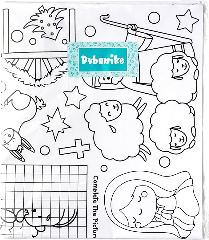 dvbonike jumbo christmas joy to the world coloring poster - nativity xmas tree games color-in paper blank doodle art banner 55.1 x 23.6 inch decor for kids school group activity home party supplies