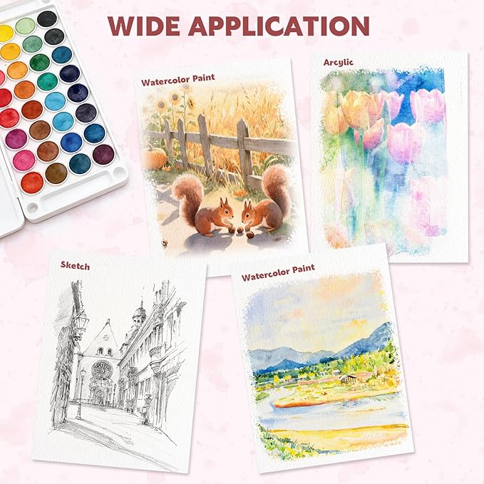 30 Sheets Watercolor Paper Pad with 2 Pcs Watercolor Brush, 140lb/300GSM Water Color Paper 8.3inx5.8in, Cold Pressed Tearable Water Color Sketchbook for Painting