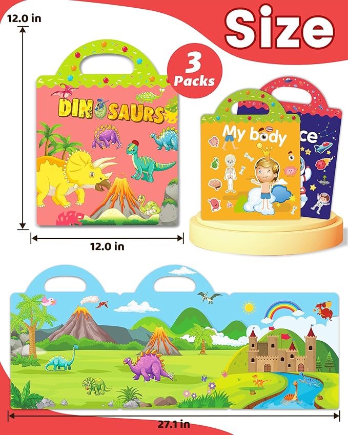 walenced reusable sticker book for toddlers, stickers for kids, toddler sticker book, toddler craft activities, toddler travel toys ages 3 and up boy girl birthday gifts