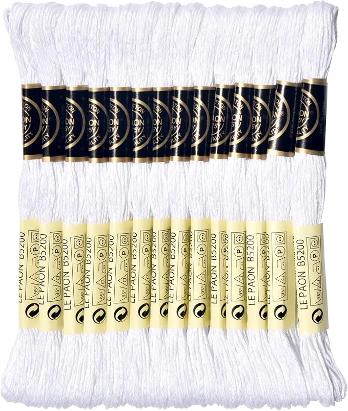 LE PAON Embroidery Floss, 14-Pack Six Strands 100% Long Staple Cotton Embroidery Thread, 8.7-Yard,Color Number:B5200,Snow White