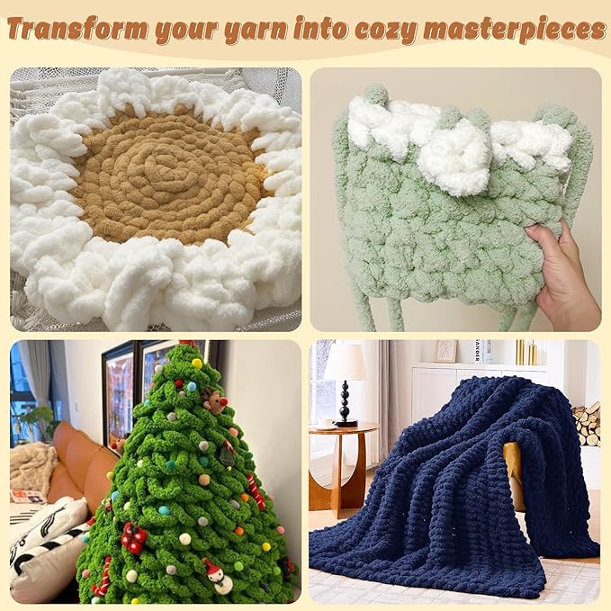 Inhand 8 Pack Chunky Chenille Yarn for Crocheting–30.6 Yards, 7.7oz, Soft Fluffy Thick Yarn,Gifts for Men/Women Birthday Christmas Unique,Hand Knitting for Blankets&DIY Crafts (Navy Blue)