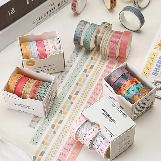 YUBX Basic Washi Tape Set 30 Rolls Cute Patterns Decorative Skinny Slim Masking Tapes for Arts, DIY Crafts, Journals, Planners, Scrapbook, Wrapping (Sweety Two)