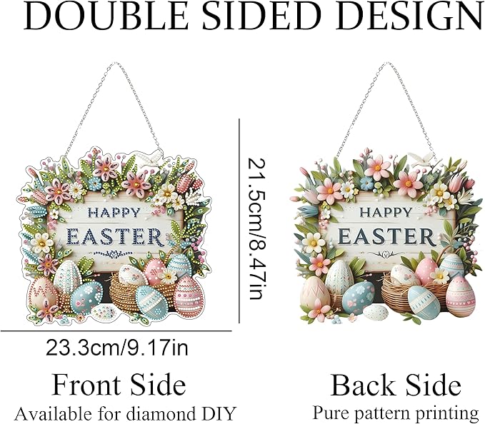 Diamond Art Hanging Kit for Adult,Special Shaped Rhinestone,DIY Acrylic Diamond Art Painting Window Pendants Home Garden Wall Hanging Kits Hanging Ornament,Double Sided. (Happy Easter-2)