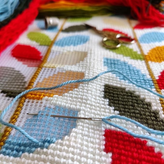 Brvsk Ornamental Needlepoint Kit for Adults and Beginners — Colors of Autumn 16″ × 16″ with Clear, Precise Printed Design on Cotton Canvas; Includes 2 Needles, Yarn, and Easy-Read Chart