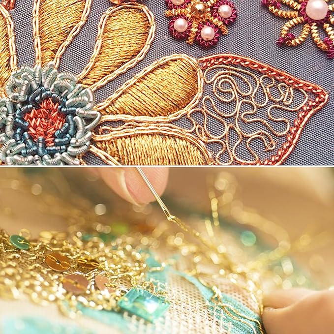6 Skeins Embroidery Thread, Metallic Gold Embroidery Floss Friendship Bracelet String, Polyester Cross-Stitch Threads for Hand Embroidery, String Art