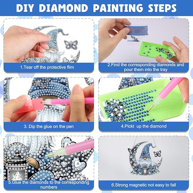NAIMOER DIY Hanging Diamond Art Kits for Adults, Gnome Diamond Painting Kits, Special Shaped Rhinestone, Acrylic 5D Gem Art Craft Window Pendants Home Garden Wall Hanging Ornament Kits