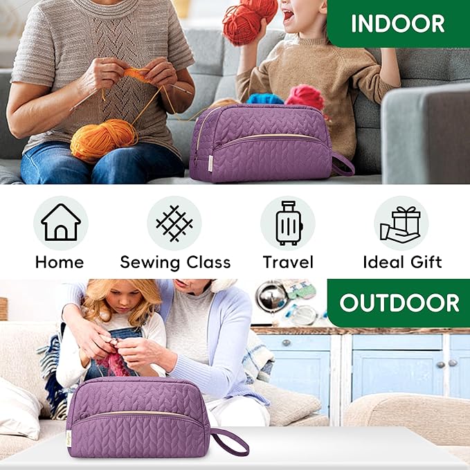 Crochet Yarn Bag Knitting Bag Storage for Crocheting Accessories Crochet Hook Case Organizer Gift for Crochet Lovers (Purple)