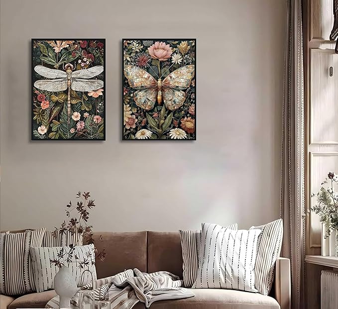 2 Pack Paint by Number Kit 16x20inch Dragonfly Butterfly Insect Art, DIY Painting Set with Floral Background, Intricate Nature Inspired Craft for Home Decor Gift
