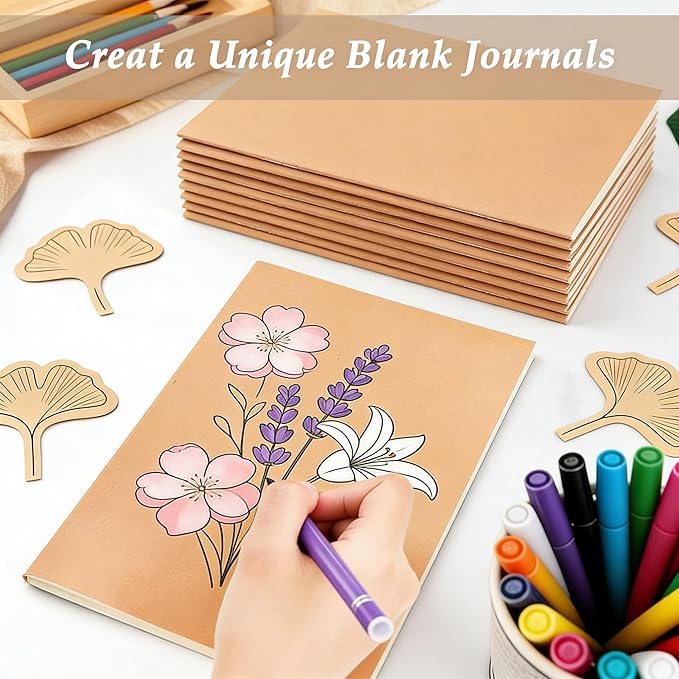 FOVGOTAN 15 Pack Blank Kraft Notebooks Set, 60 Pages Journals Notebook Bulk, Unlined Composition Notebook for Kids, Student, Sketchbooks and Pocket Notebook(6PCS A5 8.3"×5.5", 9PCS Mini 7.4"×4")