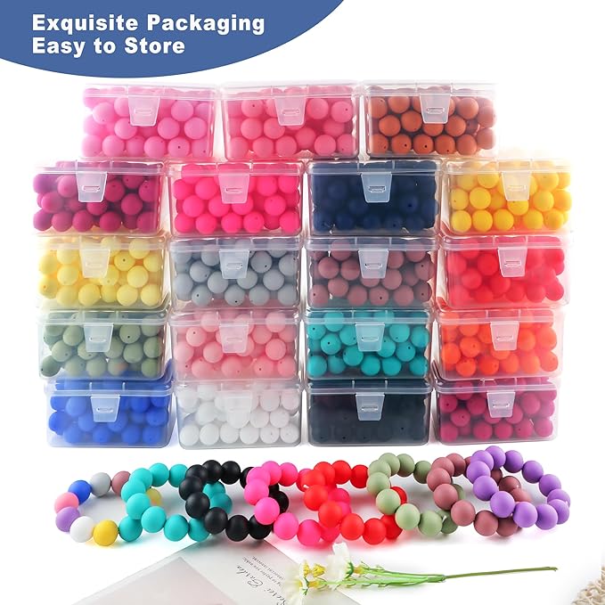 65Pcs 19mm Silicone Beads for Keychain Making Bracelet Necklace, Bulk Round Silicone Beads for Pens(Light Gray)
