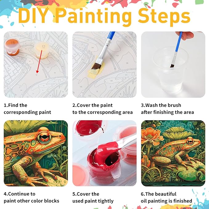 Frog Paint by Numbers for Adult,Frog Paint by Numbers Kit for Adults Beginners, DIY Acrylic Painting on Canvas for Home Wall Art Decor(16x20Inch