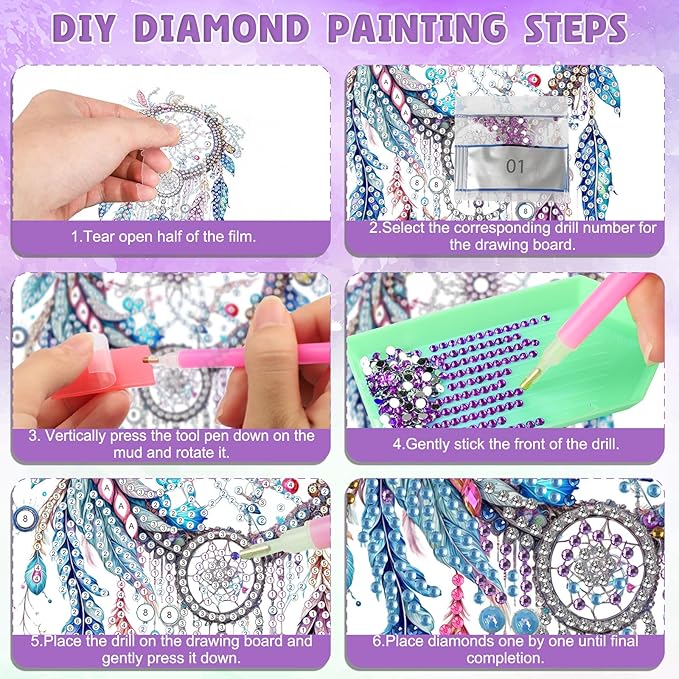 DOMROM Dream Catcher Diamond Painting Kits Hanging Pendant, 5D Special Shaped Crystal Diamond Art Window Pendant Ornament Double Sided Pattern Wall Art Hanging Sign for Beginners 5.1x7.6in