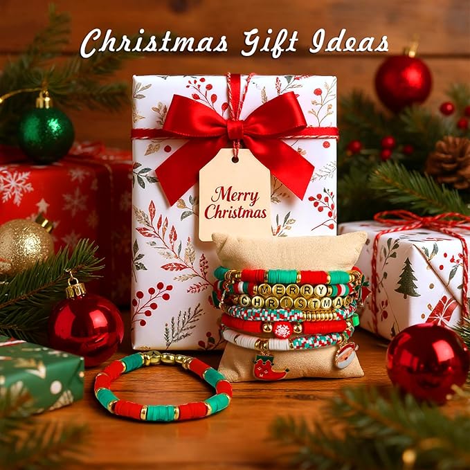 Redtwo Christmas Beads for Bracelets, 3000 Pcs Clay Beads Bracelat Making kit Golden Beads Christmas Crafts Decorations Charms for Jewelry Making, Gifts for Teen Girls Age 6-12