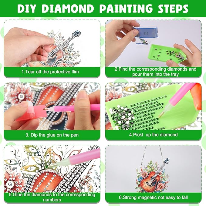 NAIMOER Diamond Art Hanging Kits for Adults Guitar Flowers 5D Special Shaped Rhinestone, DIY Acrylic Diamond Art Painting Window Pendants Home Garden Wall Hanging Ornament Kits, Double Sided