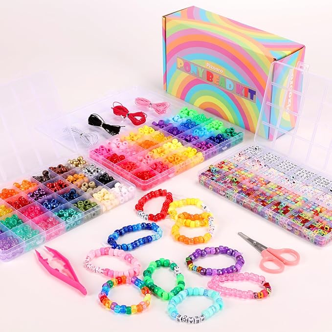 Pizooro Bracelet Making Kit 2400 Pcs Bracelet Beads, 56 Colors Pony Beads in Bead Organizer, 1400 Kandi Beads + 1000 Letter Beads, Jewelry Craft Supplies for Friendship Bracelets, DIY Gifts for Teens