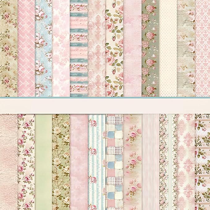 Scrapbook Paper 12x12, 24 Pages/24 Designs Double-sided Floral Craft Sheets, Scrapbook Cardstock Decorative Patterned Paper for Card Making Journaling Origami Decopage Scrapbooking Supplies