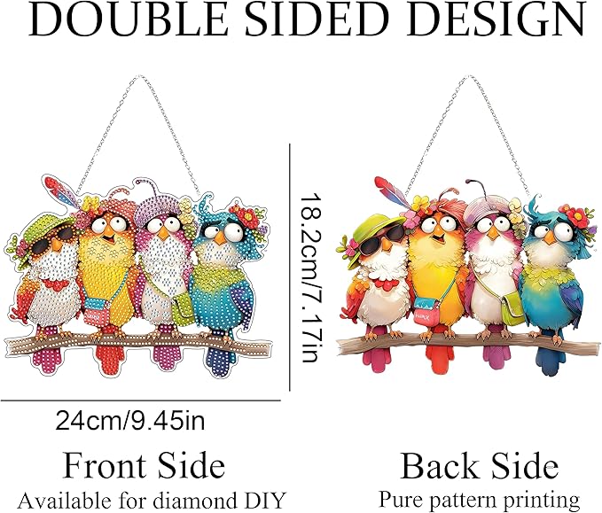 DIY Diamond Art Painting Wreath Kits,Special Shaped Rhinestone Hanging Ornament Diamond Art Window Pendants for Gift Home Garden Wall Hanging Kits,Double Sided (Bird)