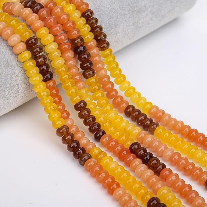 2 Strands (150PCs) Yellow Shade Jade Rondelle Beads, 5 * 8mm Gemstone Loose Spacer Abacus Disk Beads for DIY Bracelet Necklace Earrings Jewelry Making, Craft Supplies Beading Kit