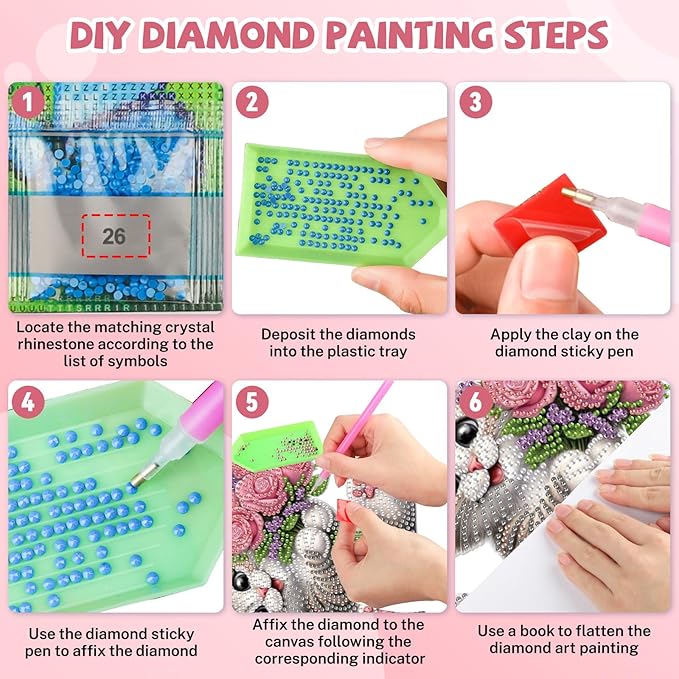 Bowetile Cat Diamond Art Hanging Kits for Adults, Diamond Art Suncatchers Flowers, 5D Special Shape Diamond Painting Pendant Window Ornament Valentine's Day Gifts for Home Wall Decor