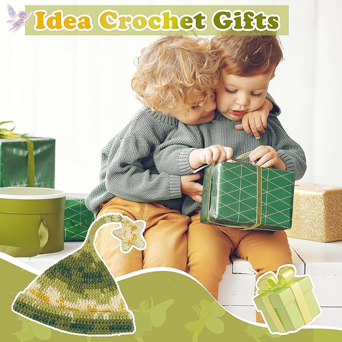 Alvian Witch Elf Hat Crochet Kit for Beginners Rainbow Crochet Beanie Kit Knitting Kit for Beginners Adults Handmade Winter Toque (Green)