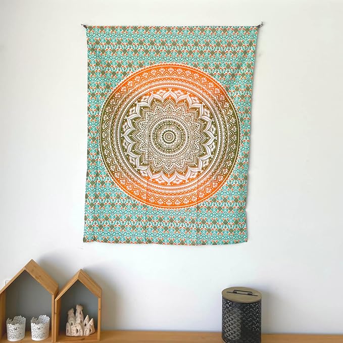 popular handicrafts tapestry wall hanging hippie ombre mandala bohemian hippy psychedelic design indian tapestries bedspread 30 x 40 inches (76 x 101 cms), blue