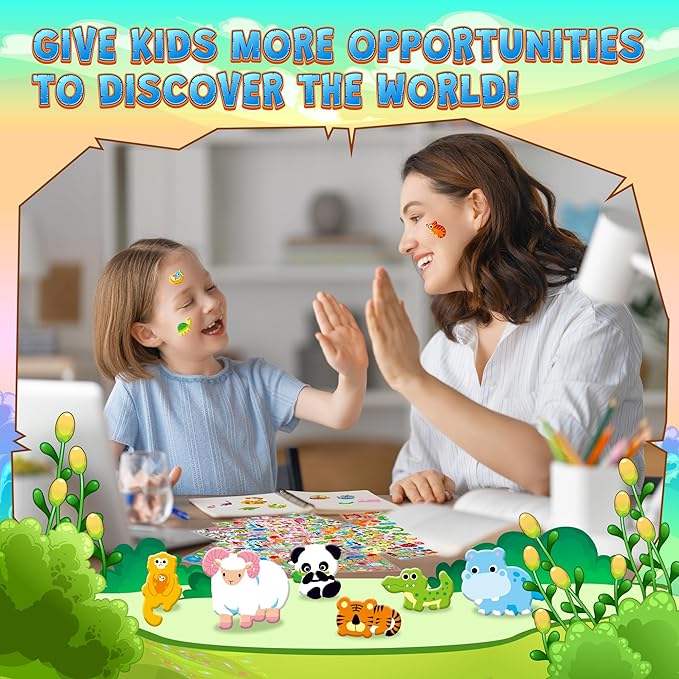 3200+ stickers for kids, 3d puffy sticker, 64 different sheets, cute animals stickers for boys girls teachers, classroom reward, craft scrapbooking, party gift