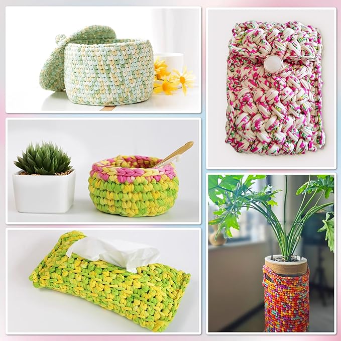 20 PCS T-Shirt Yarn Elastic Fabric Crochet for DIY Knitting, Spaghetti Thick Knitting Yarn for Hand DIY Bag Blanket Cushion Crocheting Projects,Home Decor Colorful