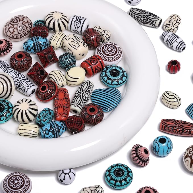 7.5 OZ Assorted Vintage Acrylic Beads for Jewelry Making, Song Xi Unique Flower Rose Czech Beads for Bracelet Earrings, Bohemia Style, Bulk, DIY Holiday Gift (240-260 PCS, Dzi Color)