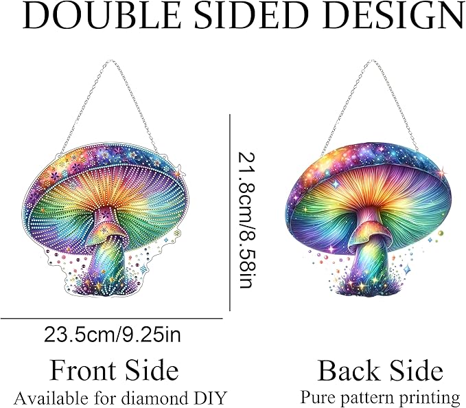 JJFox Diamond Art Hanging Kit for Adult,Special Shaped Rhinestone,DIY Acrylic 5D Diamond Art Painting Window Pendants Home Garden Wall Hanging Kits Hanging Ornament (Rainbow Mushroom)