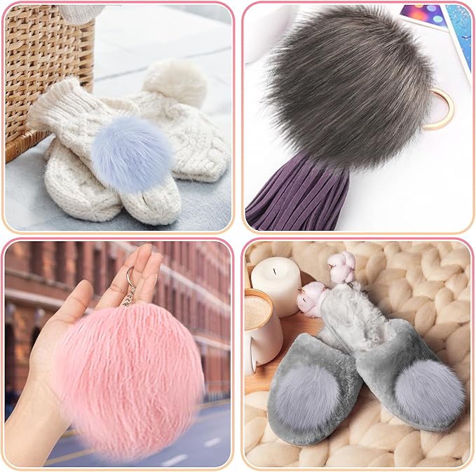 SIQUK 18 Pieces Pom Pom for Hats 6 Inch Large Faux Fur Pom Pom Balls with Elastic Loop for Hats Bags Scarves Gloves Keychains Knitting Crafts