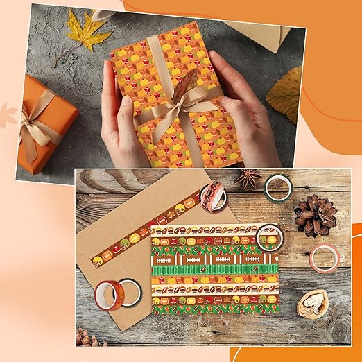 12 Rolls Fall Football Washi Tape Autumn Pumpkin Rugby Decorative Masking Tape Set Thanksgiving Wrapping Paper Tapes for Scrapbook Journal DIY Art Crafts