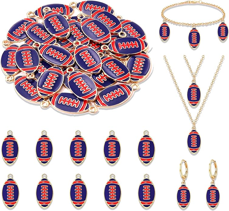 NVENF 30PCS Football Charms for Jewelry Making, Enamel Football Charms for Bracelet Necklace Earrings Making, Red Black White Blue Purple Orange Game Day Football Charm Bulk