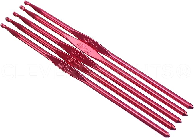 5 Pack - CleverDelights Size G/H (Size 7) Aluminum Crochet Hooks - 6" Length - 4.5mm Diameter - Knitting