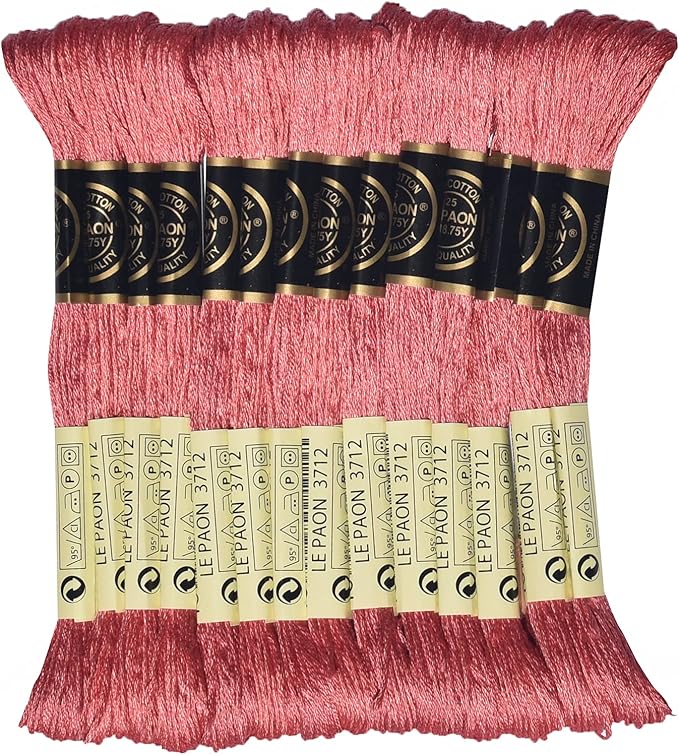 LE PAON Embroidery Floss, 14-Pack Six Strands 100% Long Staple Cotton Embroidery Thread, 8.7-Yard,Color Number:3712, Medium Salmon