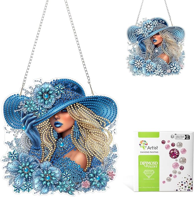 MAXBYE Petty Lady Diamond Art Kits for Adults Hanging Ornament, DIY Special Crystal Diamond Painting kit, Double Sided Painting Kits for Beginners Gift Wall Home Decoration 8×8 Inch