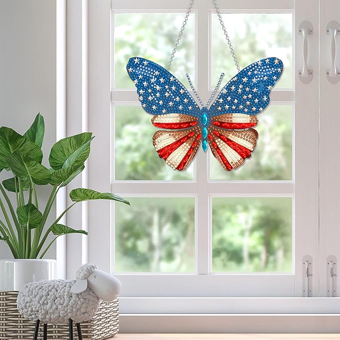 SKRYUIE Butterfly Hanging Diamond Art Kits for Adults Pendant Suncatcher, Special Shaped Crystal DIY Pearl Diamond Painting Kit, Gift for Mother Spring Summer Window Wreath Decor 4.96 x 7.91 Inch A2
