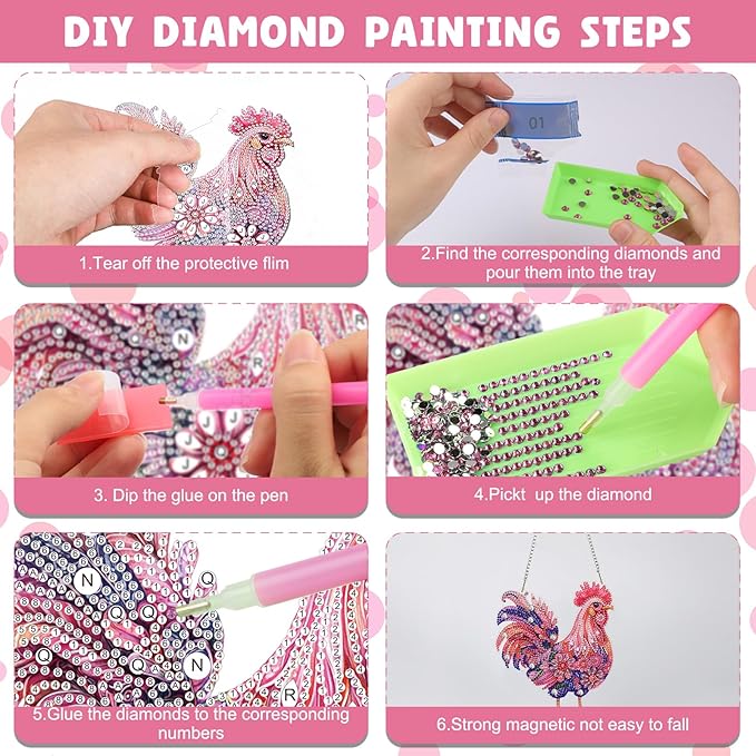 NAIMOER Diamond Art Hanging Kits for Adults Chicken 5D Special Shaped Rhinestone, DIY Acrylic Diamond Art Painting Window Pendants Home Garden Wall Hanging Ornament Kits, Double Sided