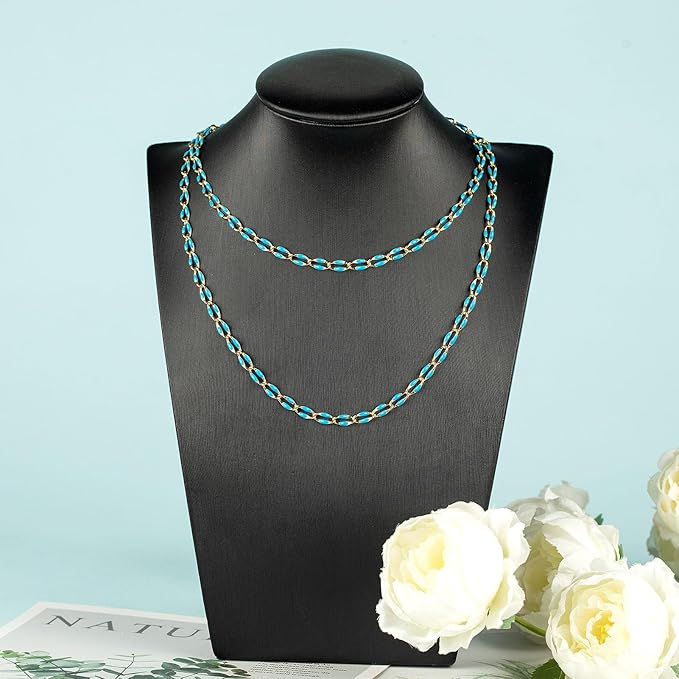 YOUBEIYEE 2 Meters Lake Blue Enamel Cable Chains Bulk Gold Plated Chain for Jewelry Making Brass Chain Necklace DIY Jewelry Supplies