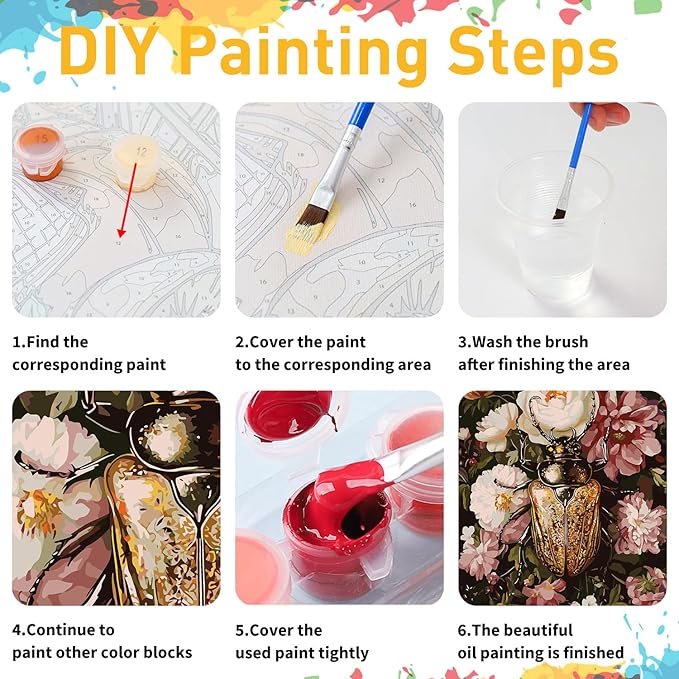 Paint by Numbers for Adult, Beetle Longicorn Paint by Numbers Kit for Adults Beginners, DIY Acrylic Oil Painting Kits with Brushes for Home Wall Decor 16x20Inch