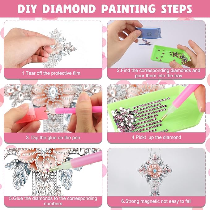NAIMOER Diamond Art Hanging Kits for Adults, Cross Diamond Art Suncatchers, 5D Special Shape Fall Diamond Painting Pendant Window Ornament Gifts for Home Garden Door Wall Decor