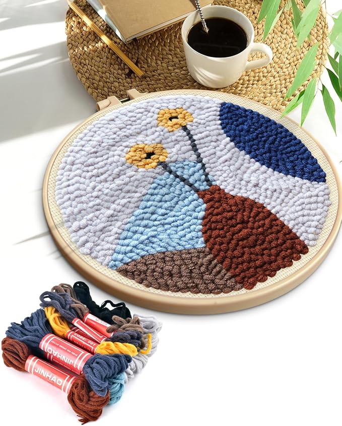 TINDTOP Punch Needle Kits, Punch Embroidery Kits for Adults Beginner, Tool with Punch Needle Fabric, Hoops, Yarns and Sewing Needles