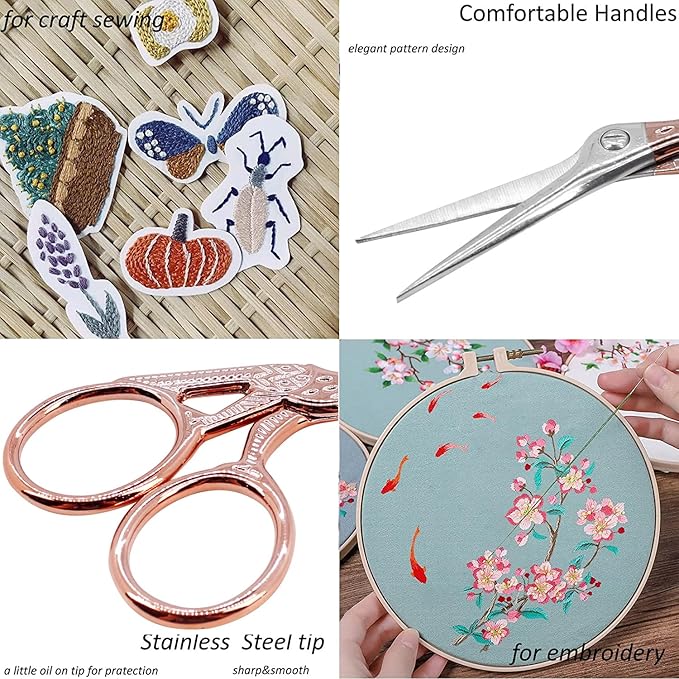 BIHRTC 3.6 Inch Embroidery Scissors Small Precision Embroidery Scissors Stainless Steel Crafting Shears for Needlework Threading Sewing Handcraft Crochet Artwork DIY Tools