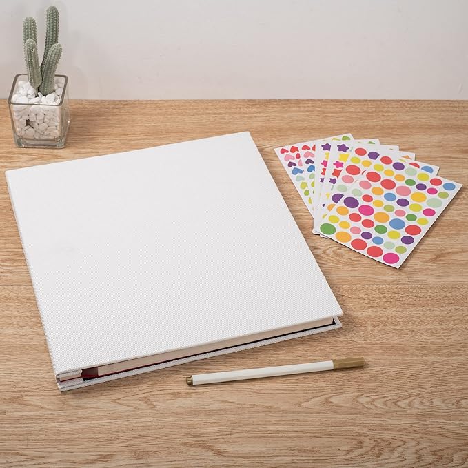 Large Photo Album Self Adhesive 4x6 8x10 10x12 13"x12.8" Magnetic Scrapbook Album 12.6"x11" Inch 40 Pages Linen Cover DIY Photo Album with A Metallic Pen and DIY Stickers(White)