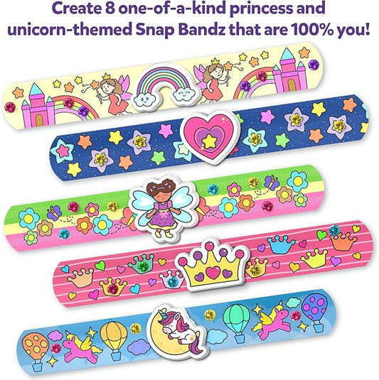 skillmatics craft activity - snap bandz, unicorns & princesses, diy art & craft activity, mess-free, creative kit, 8 bands (8.6"), gifts for girls & boys ages 4, 5, 6, 7, 8, 9, 10