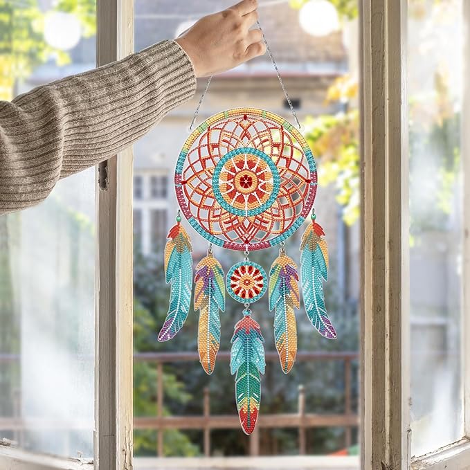 Diamond Dream Catchers Kit, Hanging Diamond Art, DIY Kit for Home Wall & Window Decor, Handmade Craft for Room Decoration (Forest)