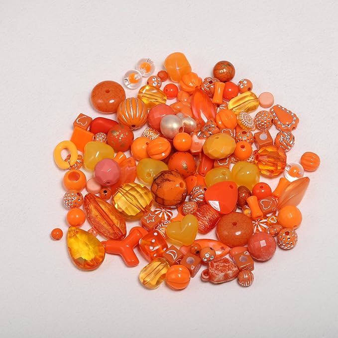 7.5 OZ Assorted Vintage Acrylic Beads for Jewelry Making, Song Xi Unique Flower Rose Czech Beads for Bracelet Earrings, Bohemia Style, Bulk, DIY Holiday Gift (240-260 PCS, Orange)