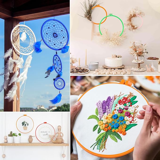 Phinus 6 Pcs Embroidery Hoop 6 Size, Round Plastic Cross Stitch Hoop with 16 Needles (3.6In to 10.7 in), Small Embroidery Hoop, Cross Stitch Hoops, Frames, Embroidery, Craft Sewing(Multicolor)