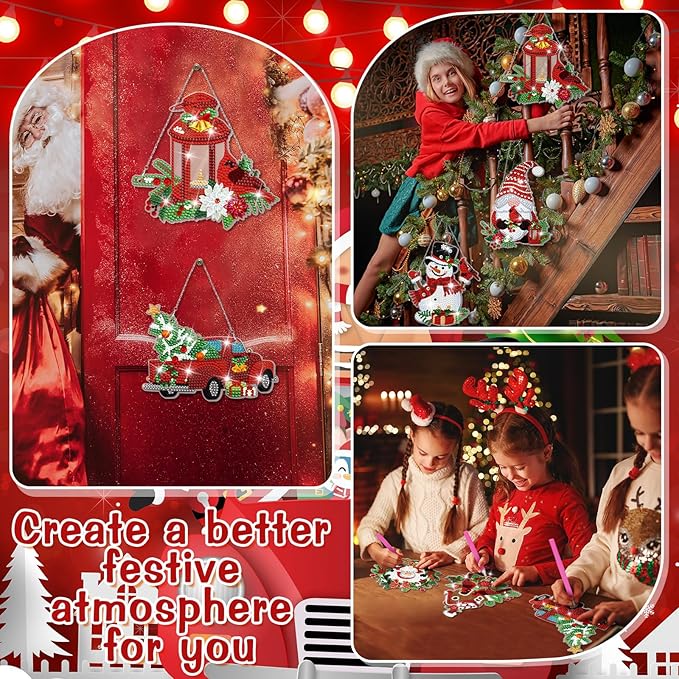 Chitidr 6 Pcs Christmas Diamond Painting Hanging Sign Set Cardinal Diamond Art Kits DIY Crystal Paint Arts and Crafts Set 5d DIY Christmas Ornaments Kits for Winter Wall Door Window Decor (Cardinal)