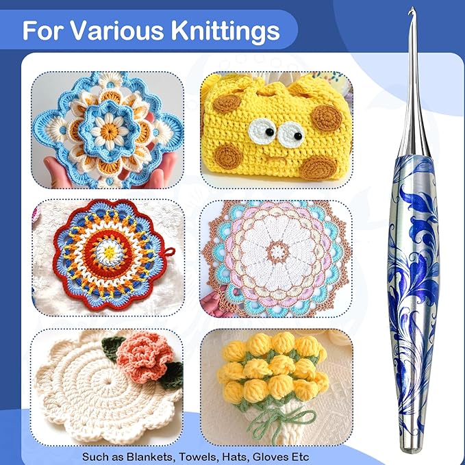 34 in 1 Interchangeable Crochet Hook Set - 3mm-8mm Ergonomic Crochet Hooks Set- Handle Crochet Hook Set for Beginners and Advanced Crafters