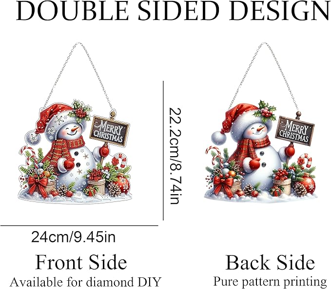 JJFox Diamond Art Hanging Kit for Adult,Special Shaped Rhinestone,DIY Acrylic 5D Diamond Art Painting Window Pendants Home Garden Wall Hanging Kits Hanging Ornament,Double Sided. (Christmas snowman1)